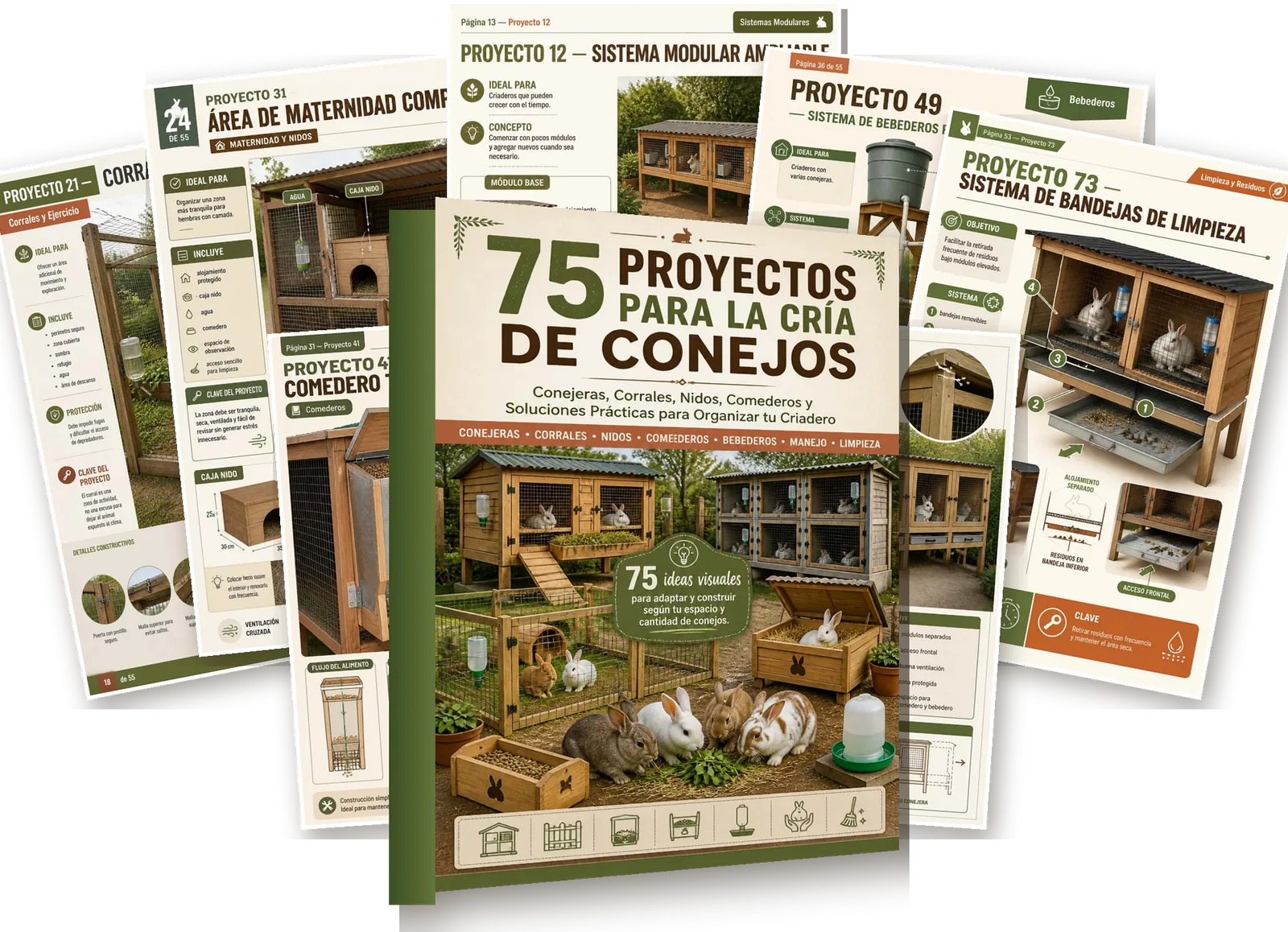 75 proyectos visuales para la cría de conejos: conejeras, corrales, nidos, comederos y bebederos