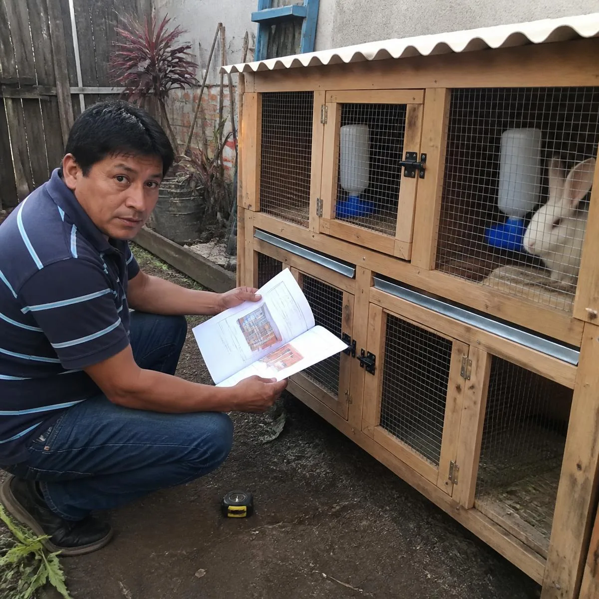 Criador consultando los proyectos junto a su conejera