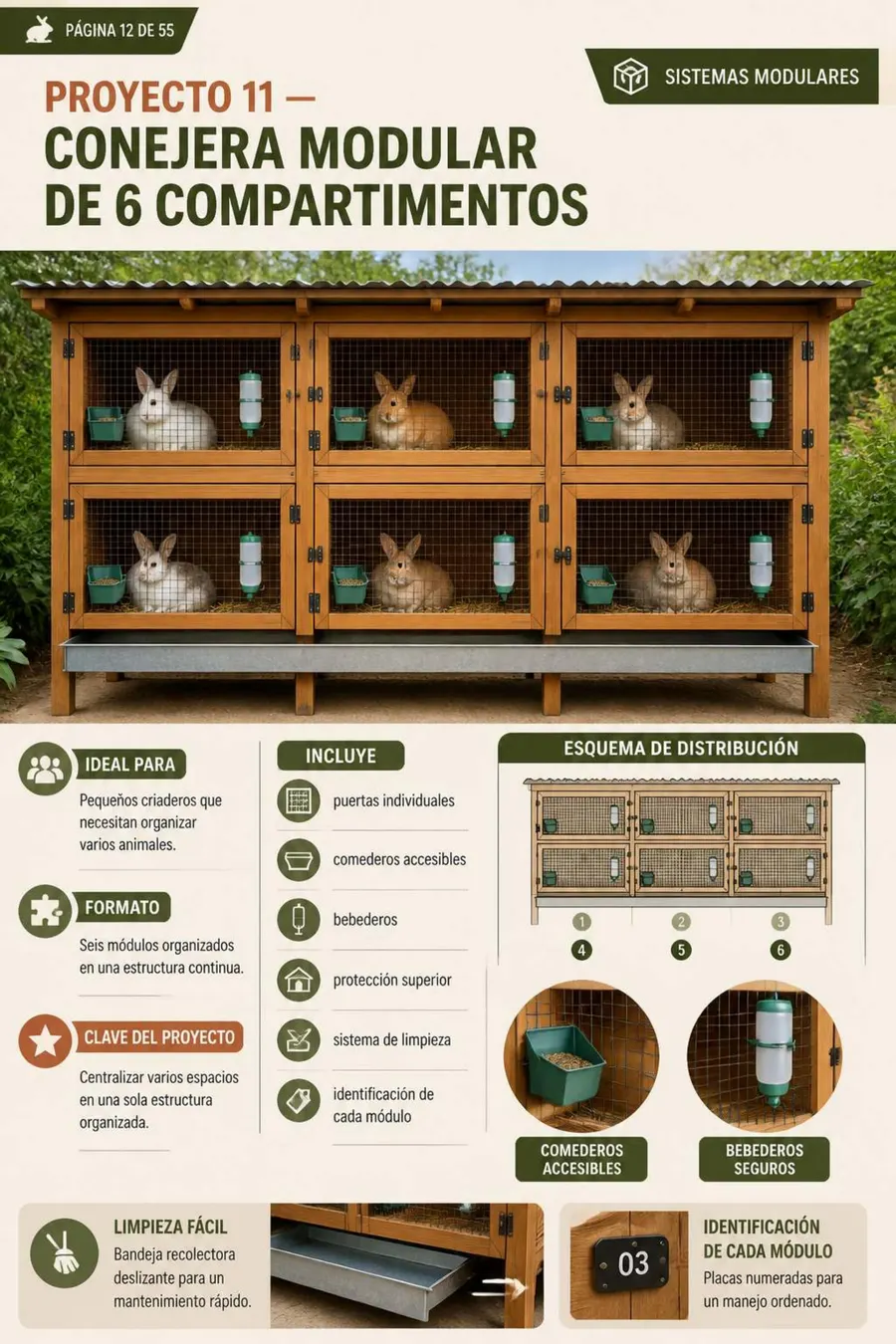 Proyecto 11 — Conejera modular de 6 compartimentos